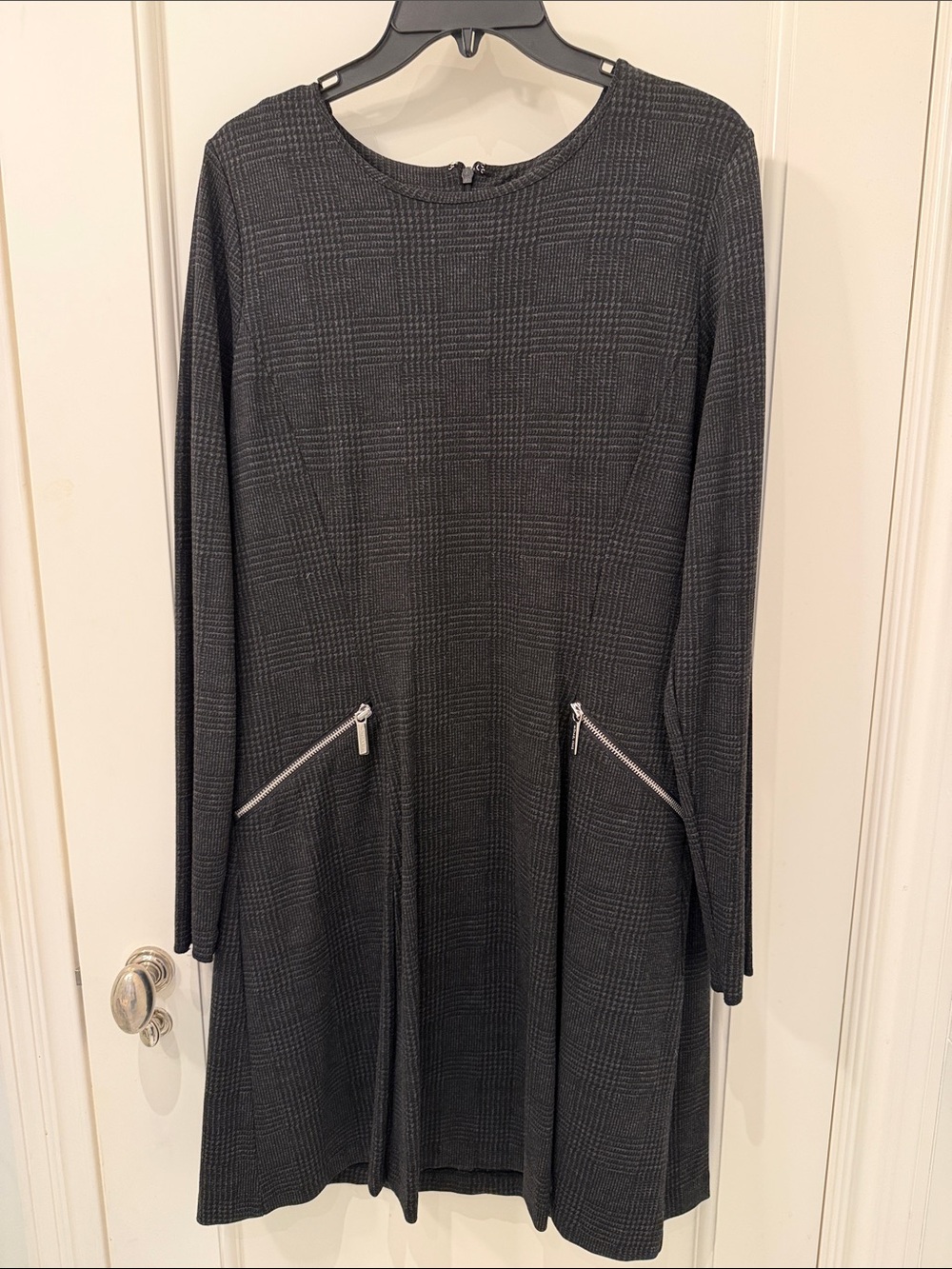 MICHAEL Michael Kors Charcoal Plaid Long-Sleeve A-Line Dress with Zip Details